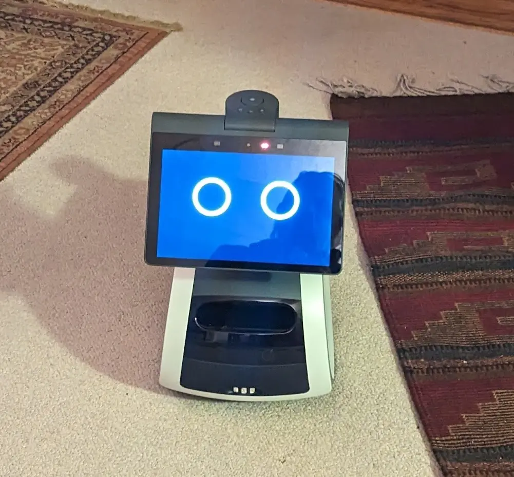 Our resident robot greets participants as they arrive and answers questions.